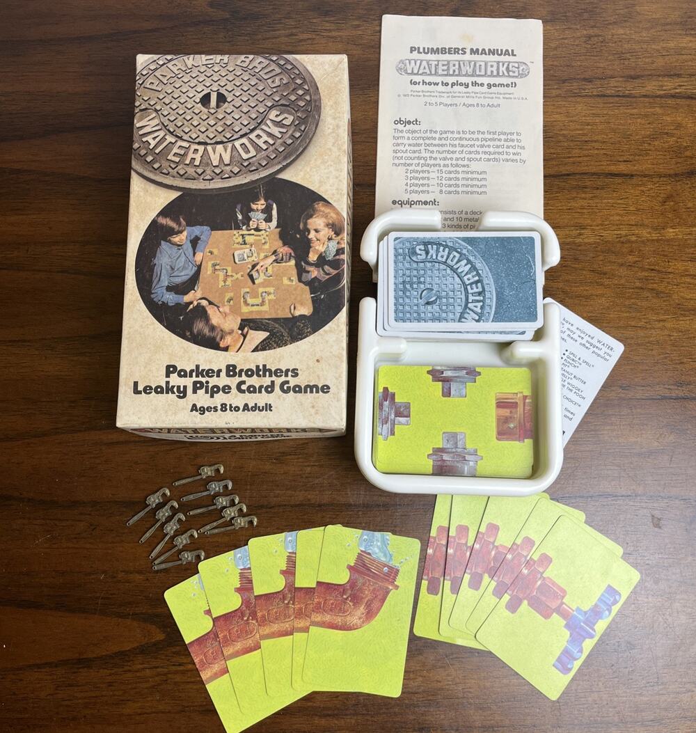 Vintage Parker Brothers WaterWorks Leaky Pipe Card Game Board Game Complete 1972